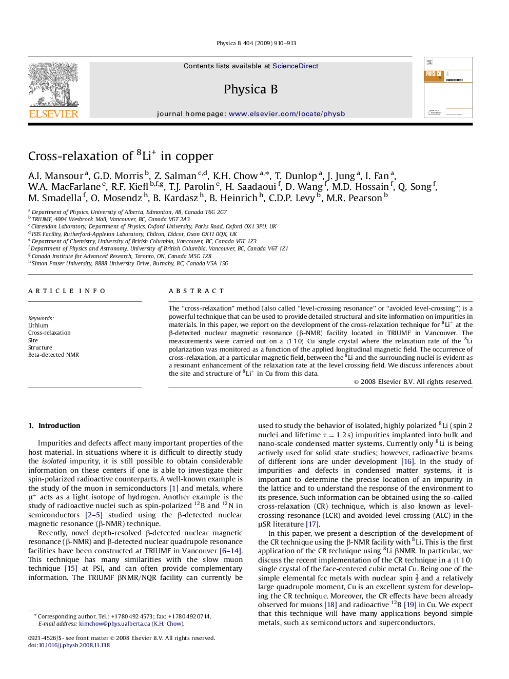 Cross-relaxation of 8Li+ in copper