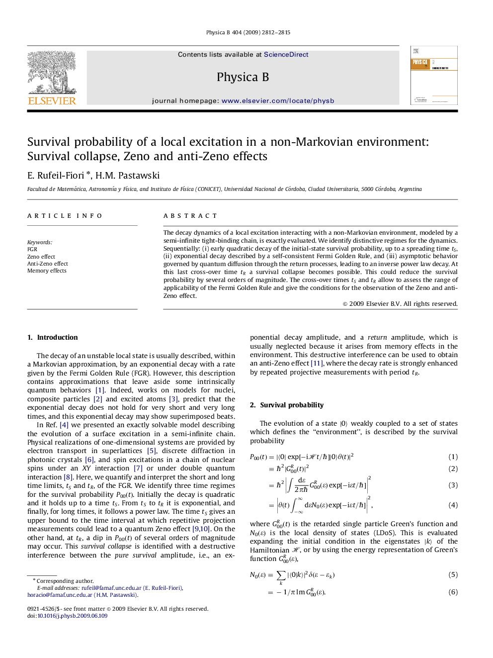 Survival probability of a local excitation in a non-Markovian environment: Survival collapse, Zeno and anti-Zeno effects