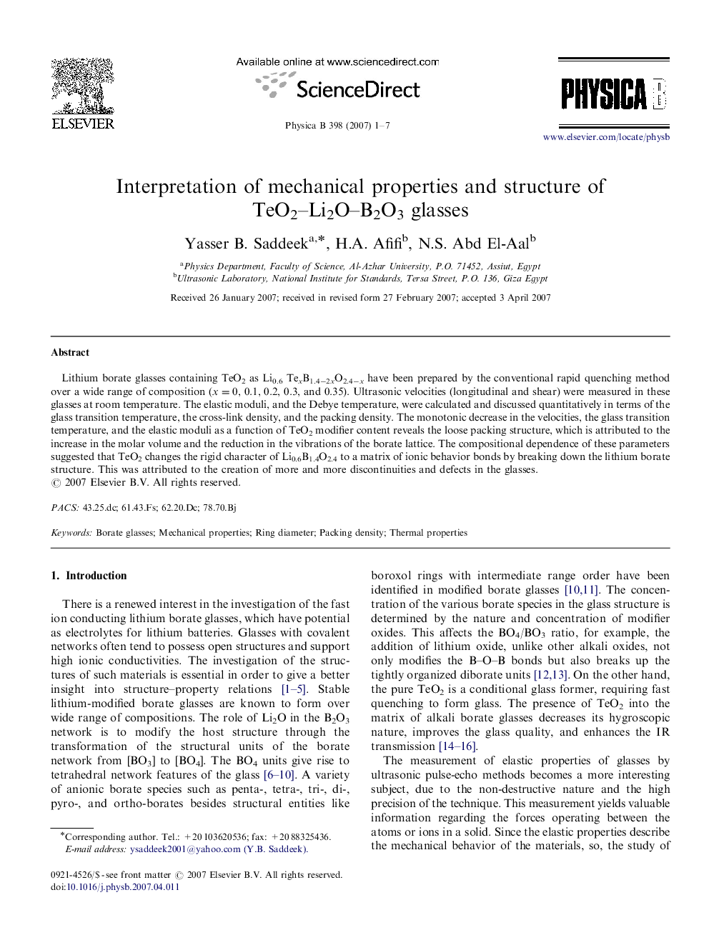 Interpretation of mechanical properties and structure of TeO2-Li2O-B2O3 glasses