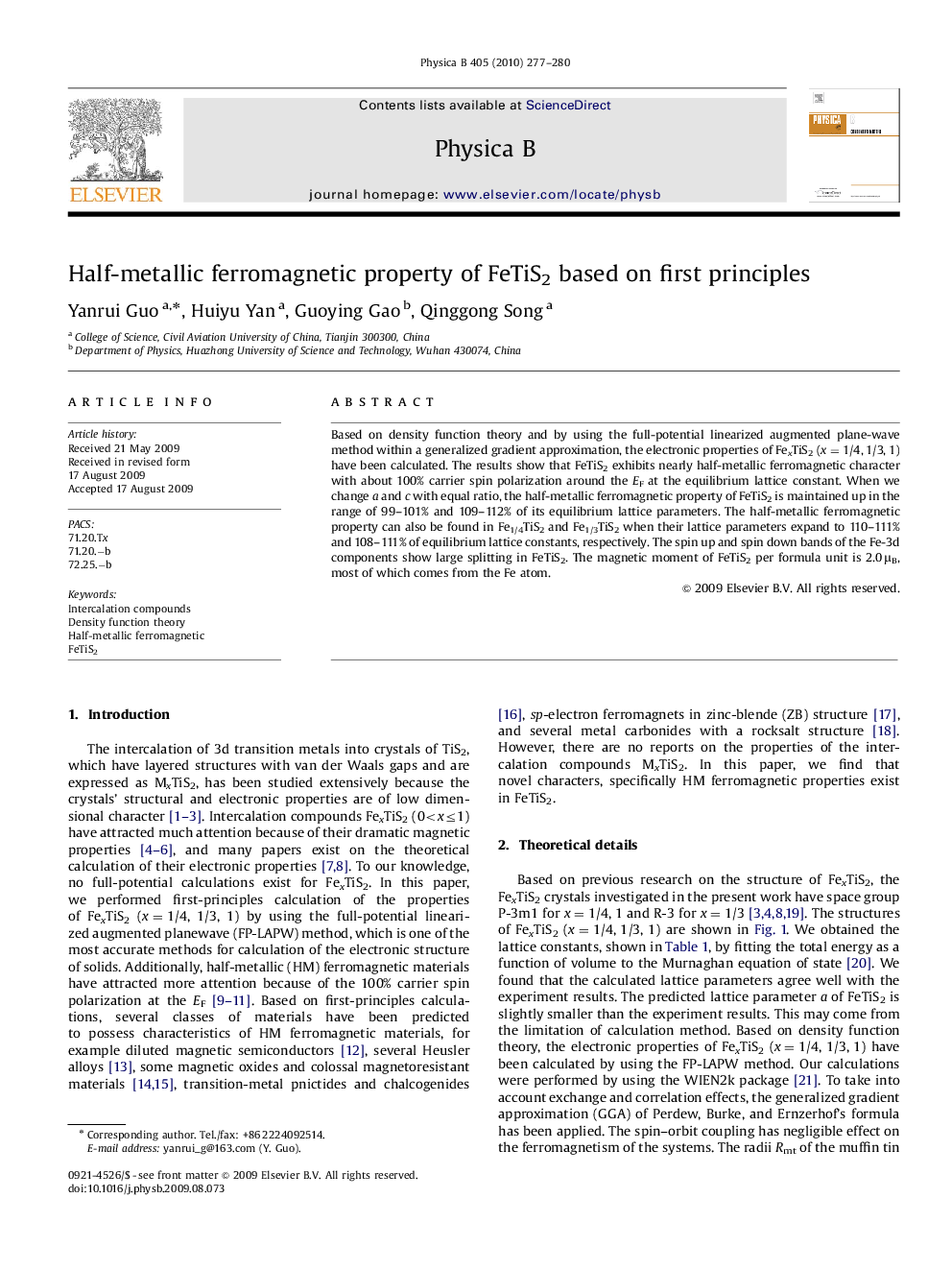 Half-metallic ferromagnetic property of FeTiS2 based on first principles