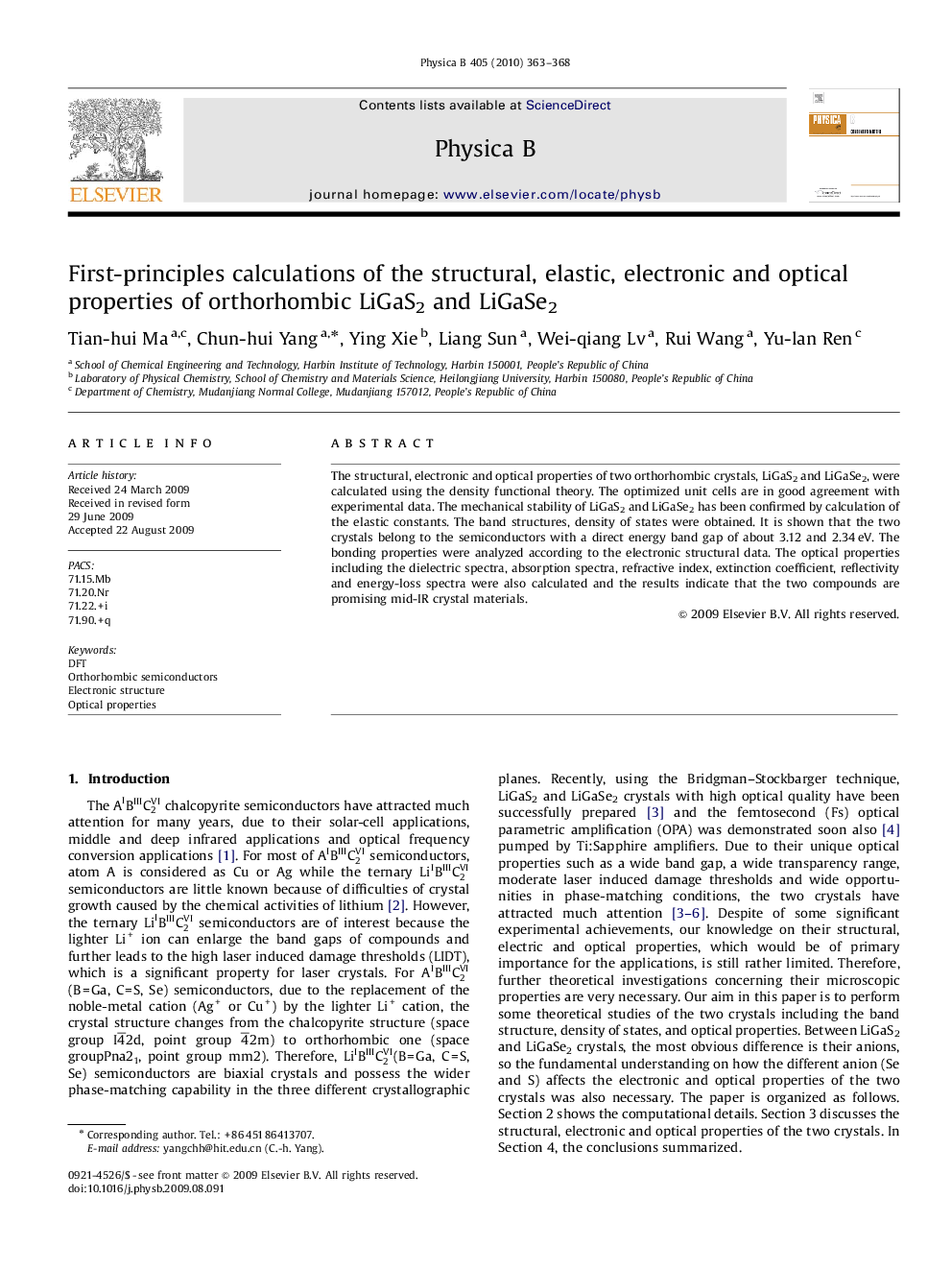 عکس صفحه اول مقاله: First-principles calculations of the structural, elastic, electronic and optical properties of orthorhombic LiGaS2 and LiGaSe2 First-principles calculations of the structural, elastic, electronic and optical properties of orthorhombic LiGaS2 and LiGaSe2