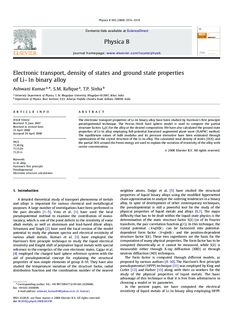 Electronic transport, density of states and ground state properties of Li–In binary alloy