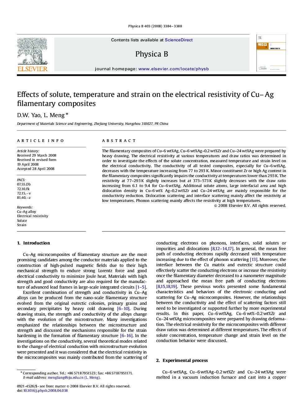 Effects of solute, temperature and strain on the electrical resistivity of Cu–Ag filamentary composites