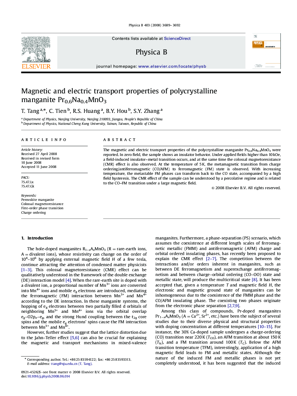 Magnetic and electric transport properties of polycrystalline manganite Pr0.6Na0.4MnO3