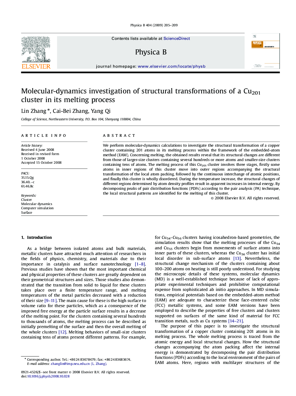 Molecular-dynamics investigation of structural transformations of a Cu201 cluster in its melting process