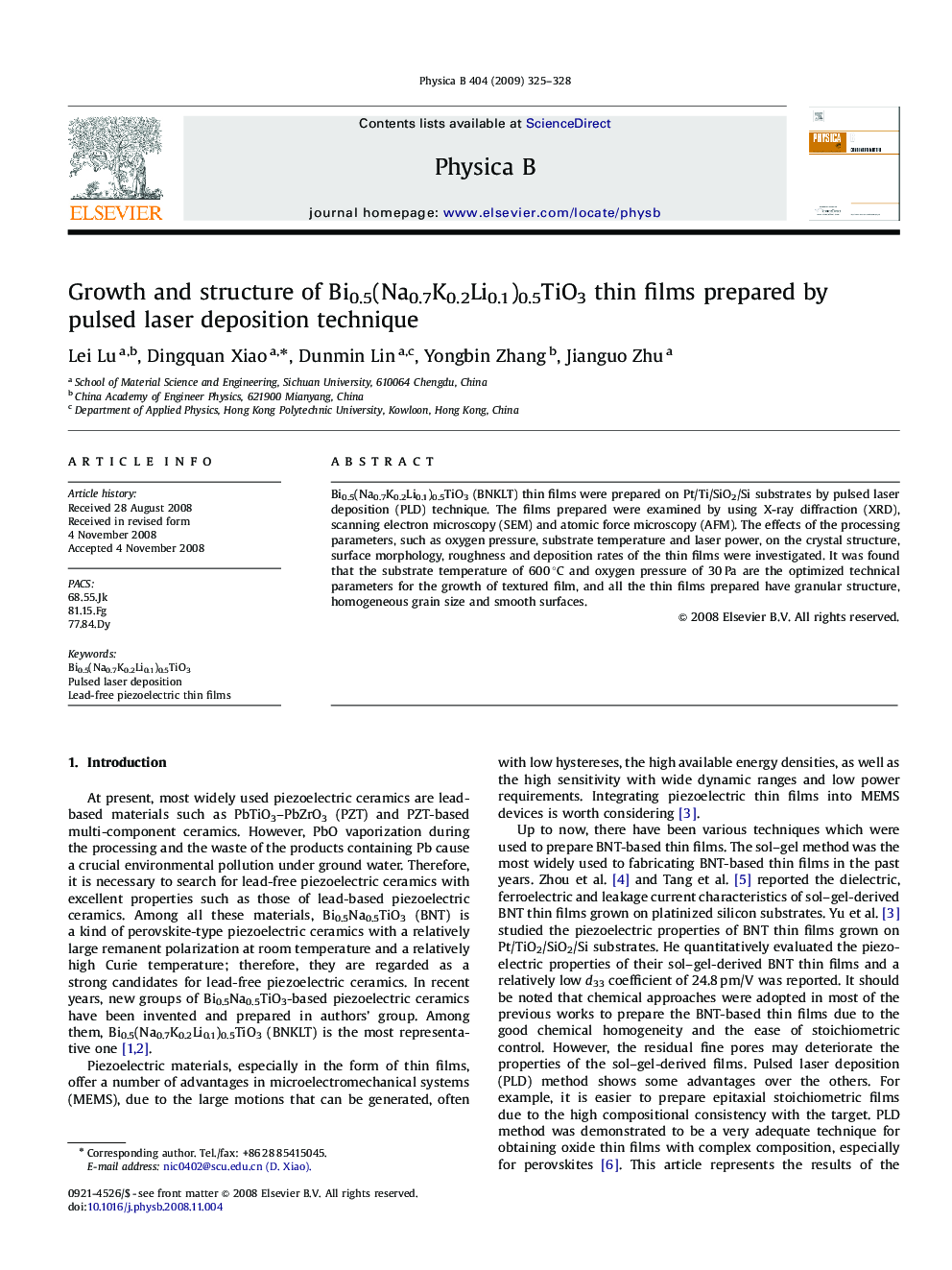 Growth and structure of Bi0.5(Na0.7K0.2Li0.1)0.5TiO3 thin films prepared by pulsed laser deposition technique