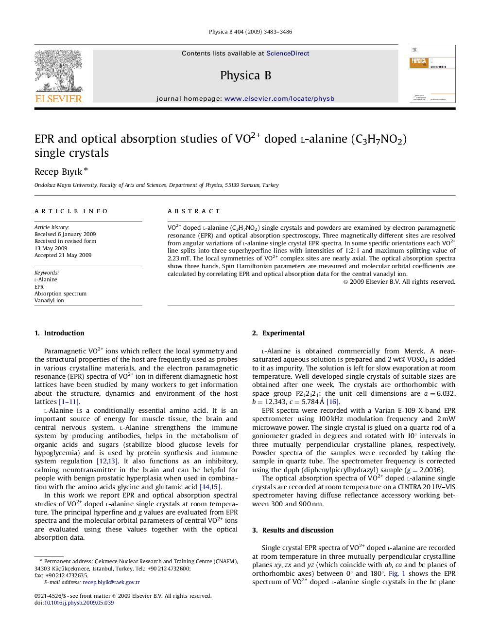 EPR and optical absorption studies of VO2+ doped l-alanine (C3H7NO2) single crystals