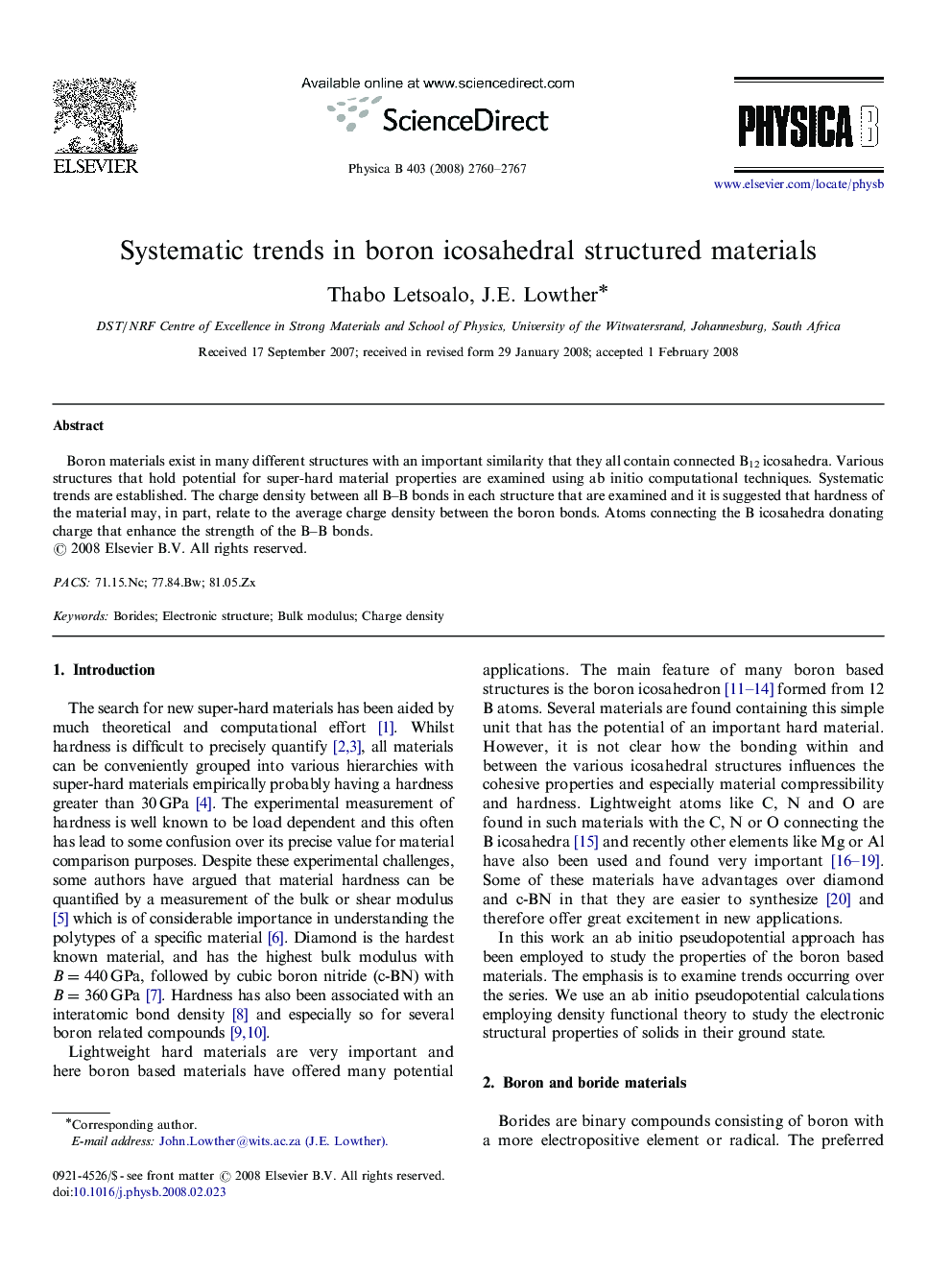 Systematic trends in boron icosahedral structured materials