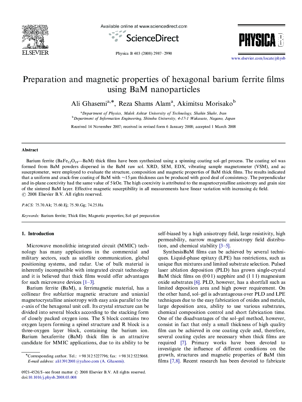 Preparation and magnetic properties of hexagonal barium ferrite films using BaM nanoparticles