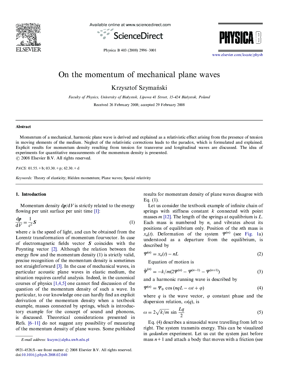 On the momentum of mechanical plane waves