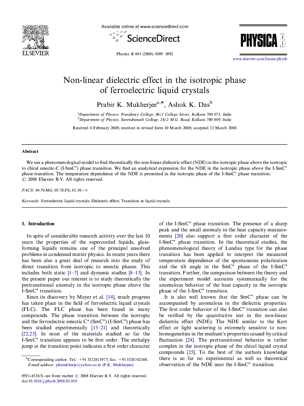 Non-linear dielectric effect in the isotropic phase of ferroelectric liquid crystals