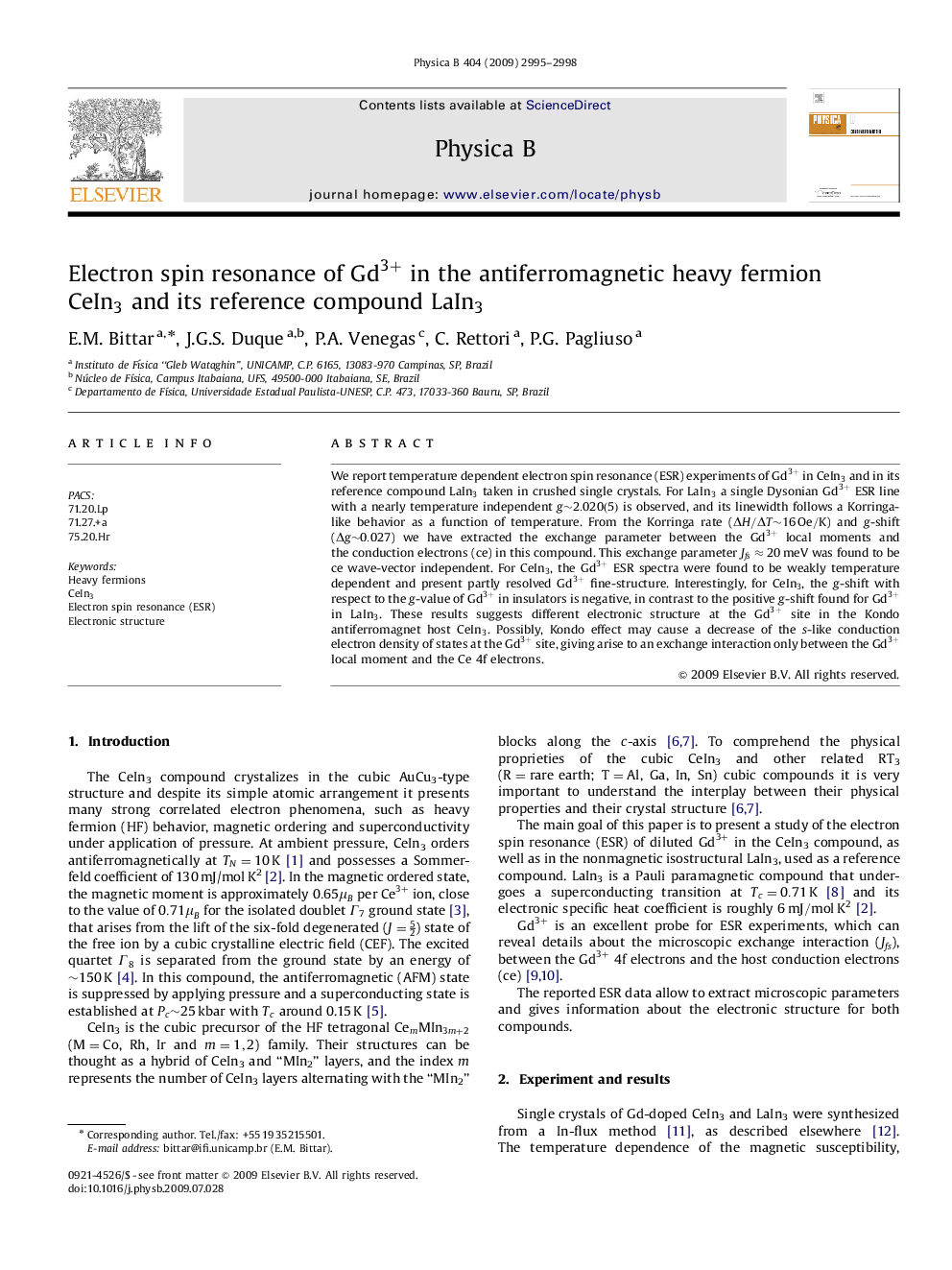 Electron spin resonance of Gd3+Gd3+ in the antiferromagnetic heavy fermion CeIn3CeIn3 and its reference compound LaIn3LaIn3