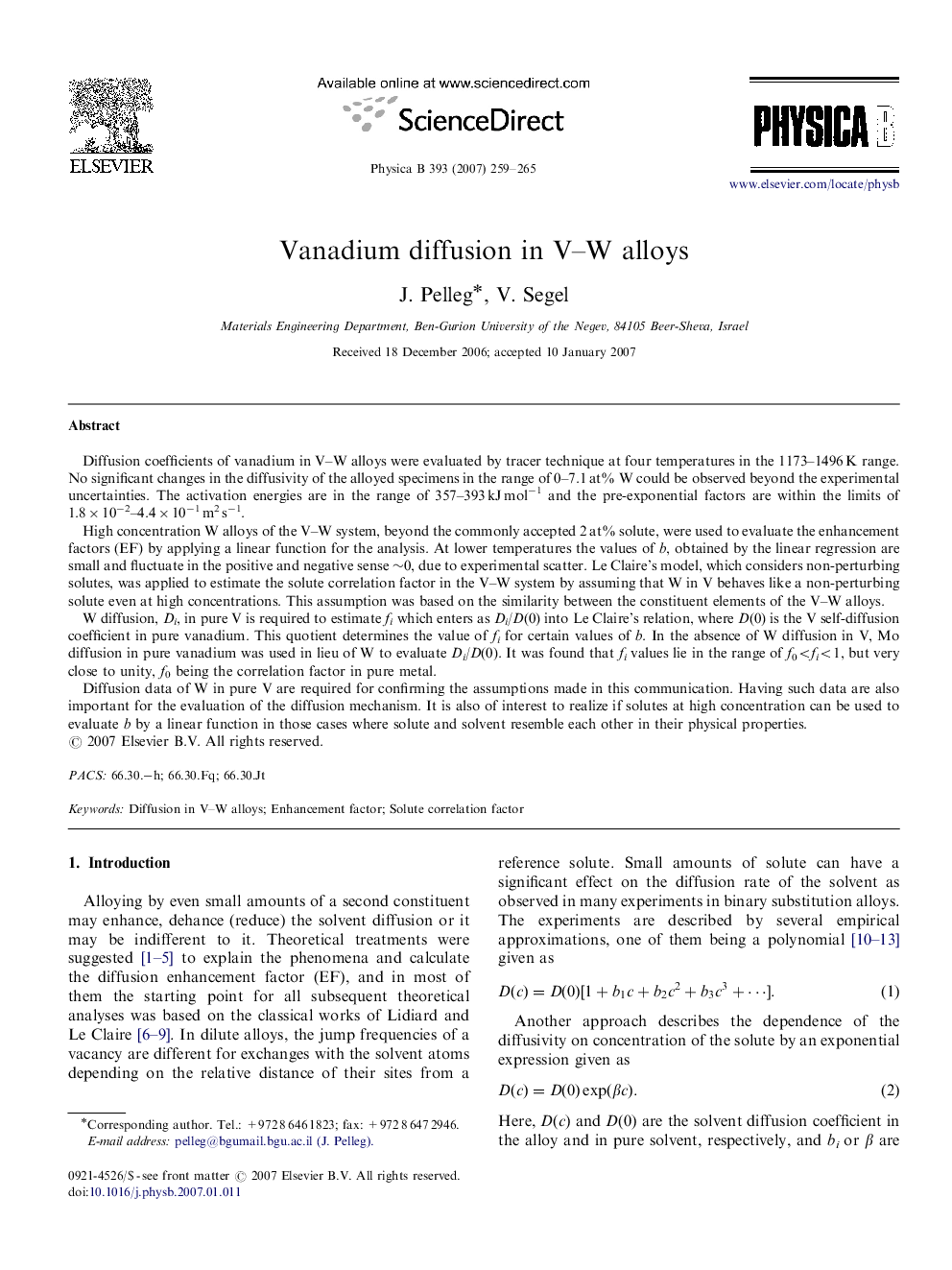 Vanadium diffusion in V-W alloys