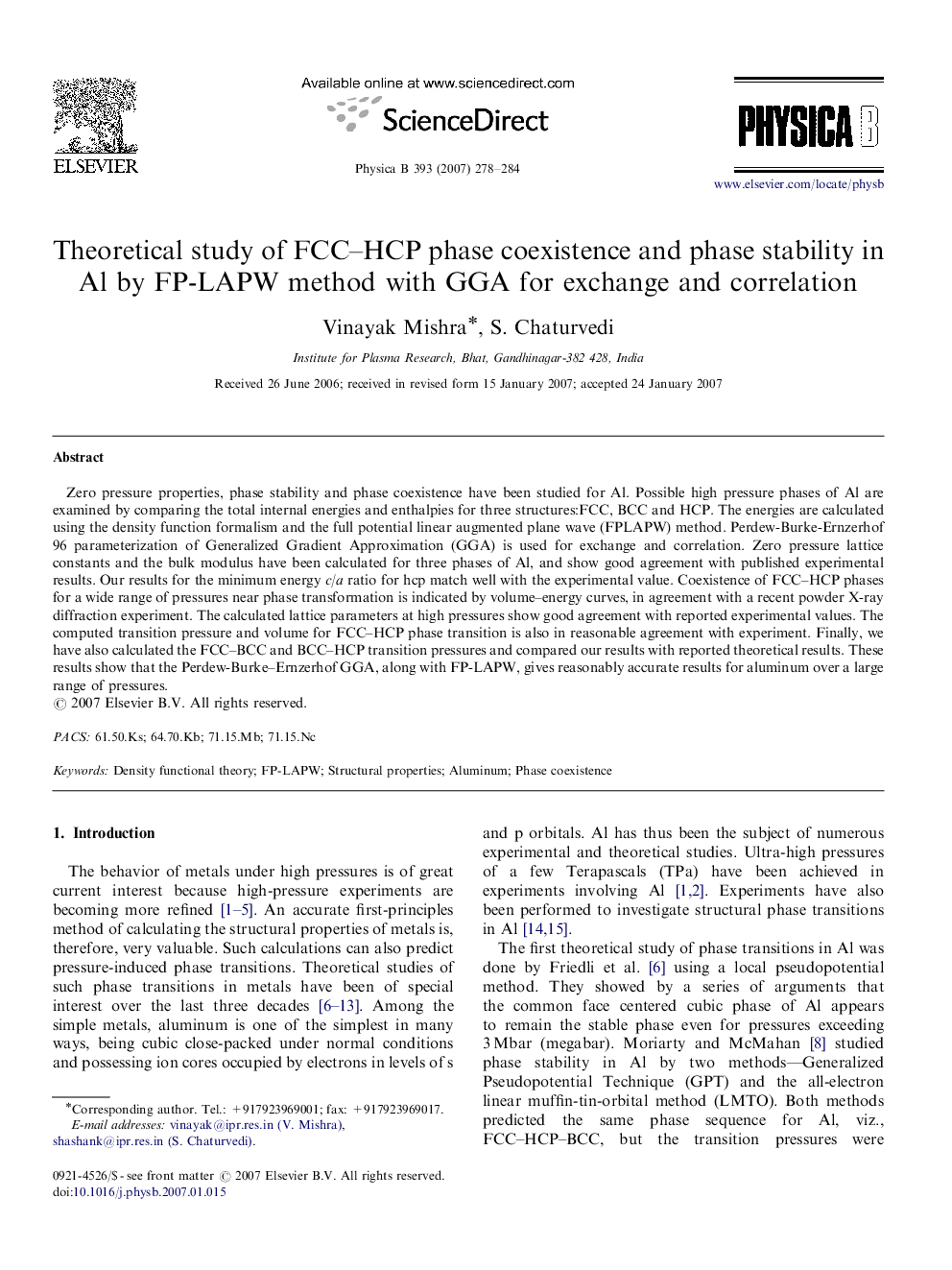 Theoretical study of FCC–HCP phase coexistence and phase stability in Al by FP-LAPW method with GGA for exchange and correlation