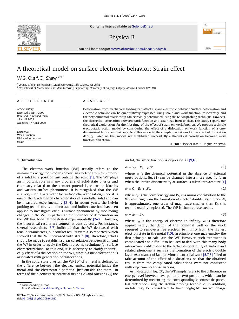 A theoretical model on surface electronic behavior: Strain effect