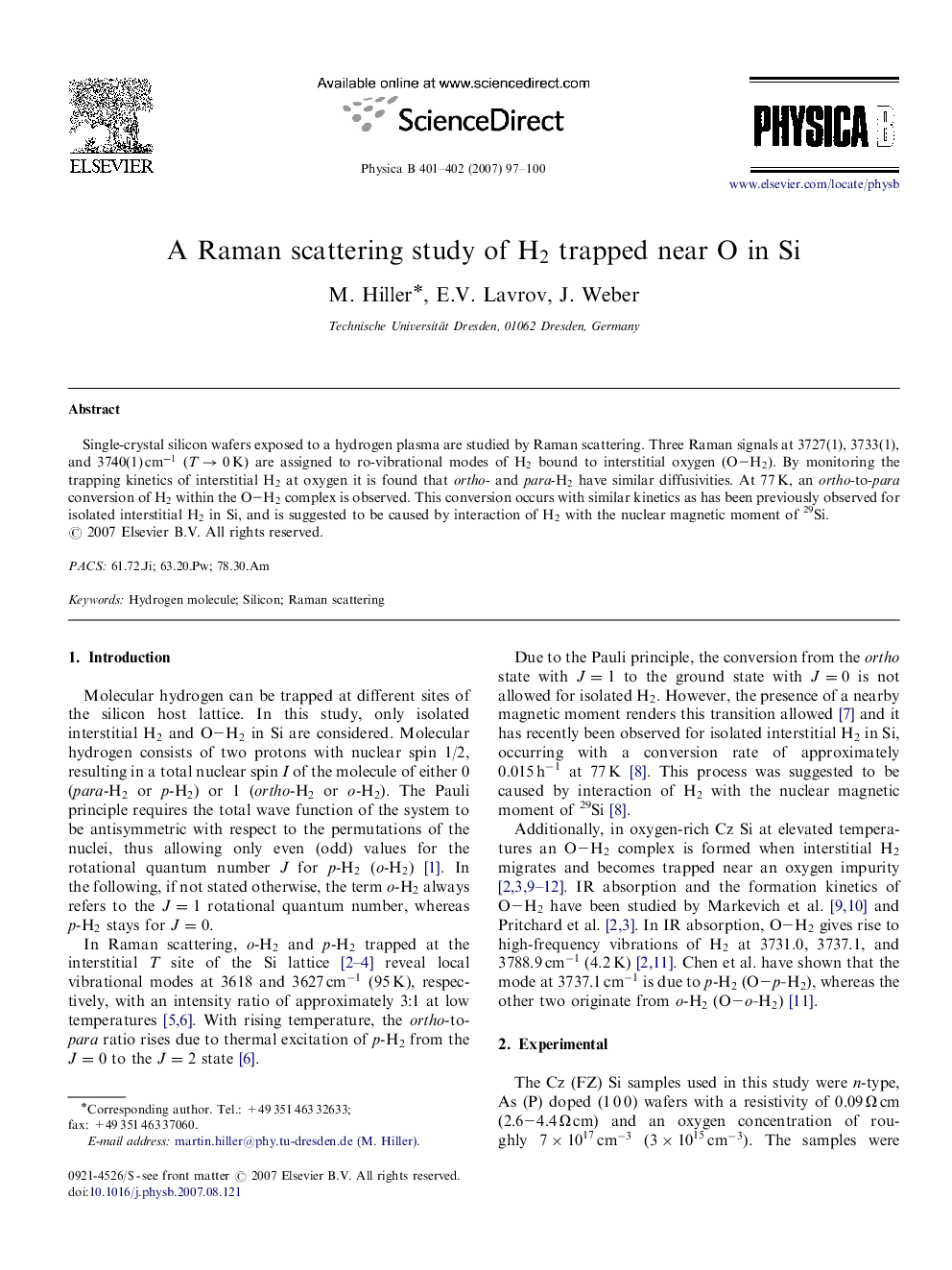 A Raman scattering study of H2 trapped near O in Si