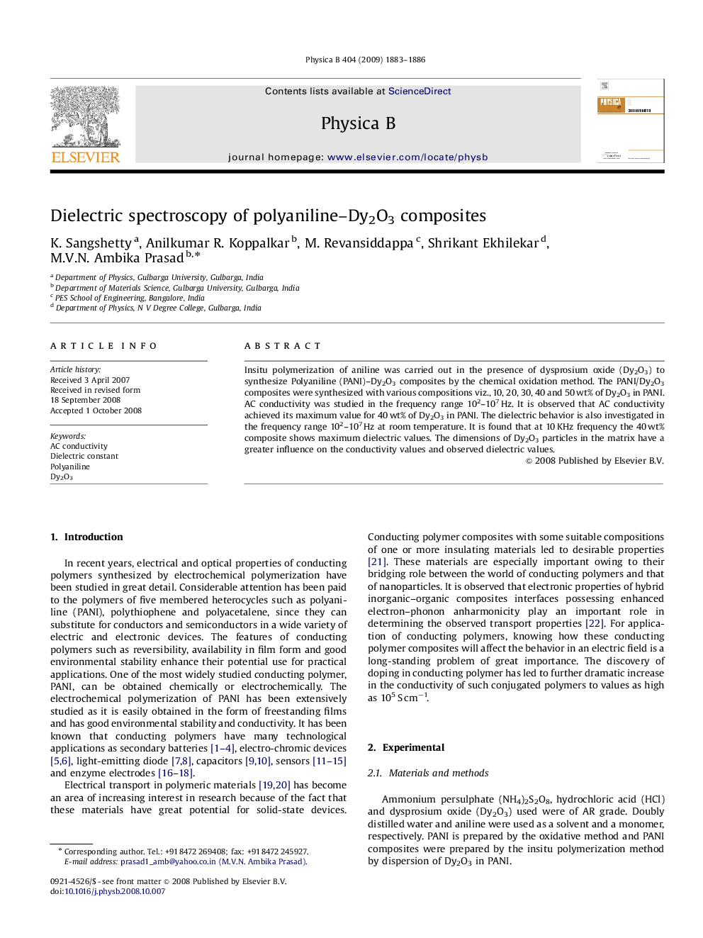 Dielectric spectroscopy of polyaniline–Dy2O3 composites