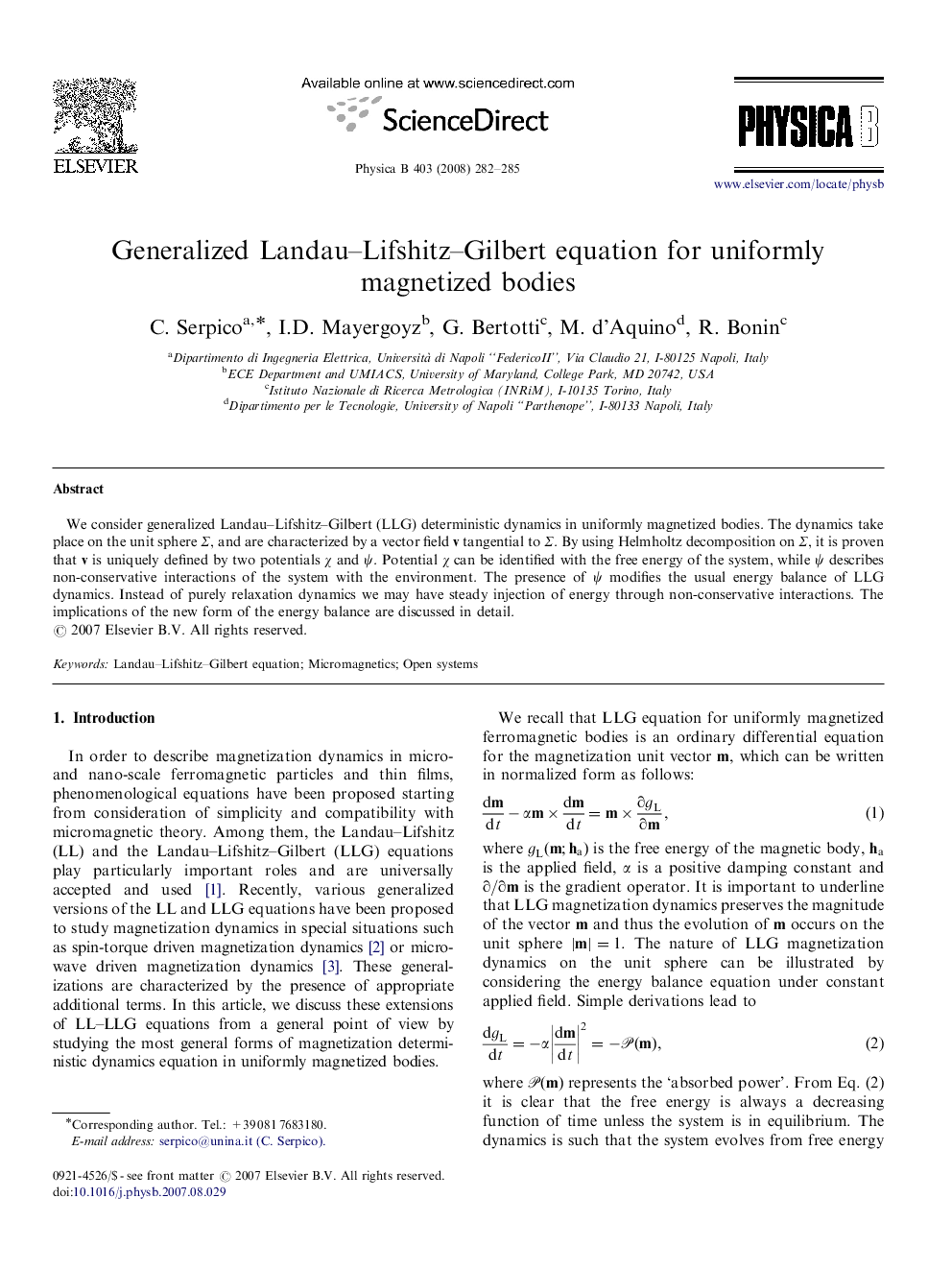 Generalized Landau–Lifshitz–Gilbert equation for uniformly magnetized bodies