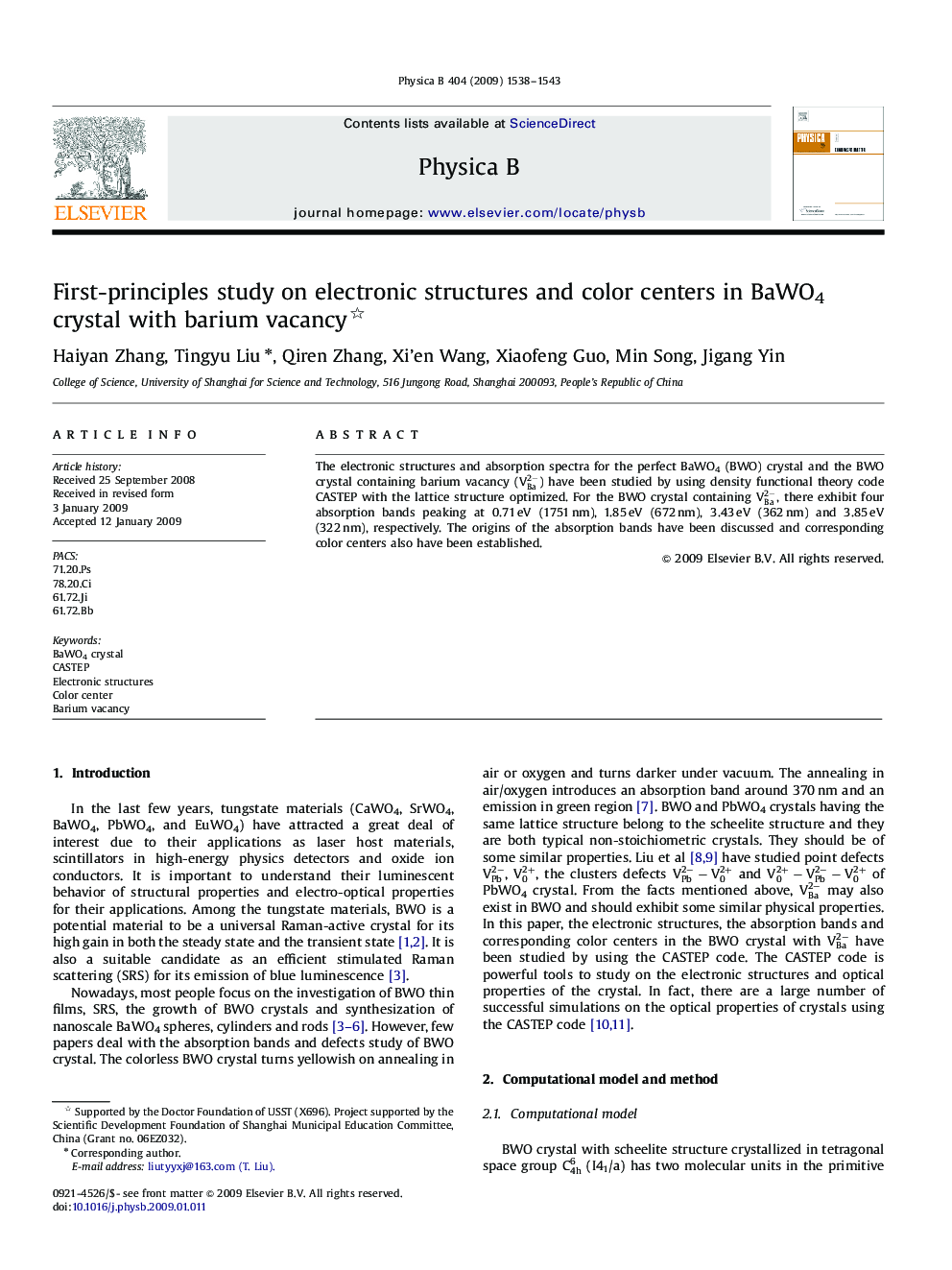 First-principles study on electronic structures and color centers in BaWO4 crystal with barium vacancy 