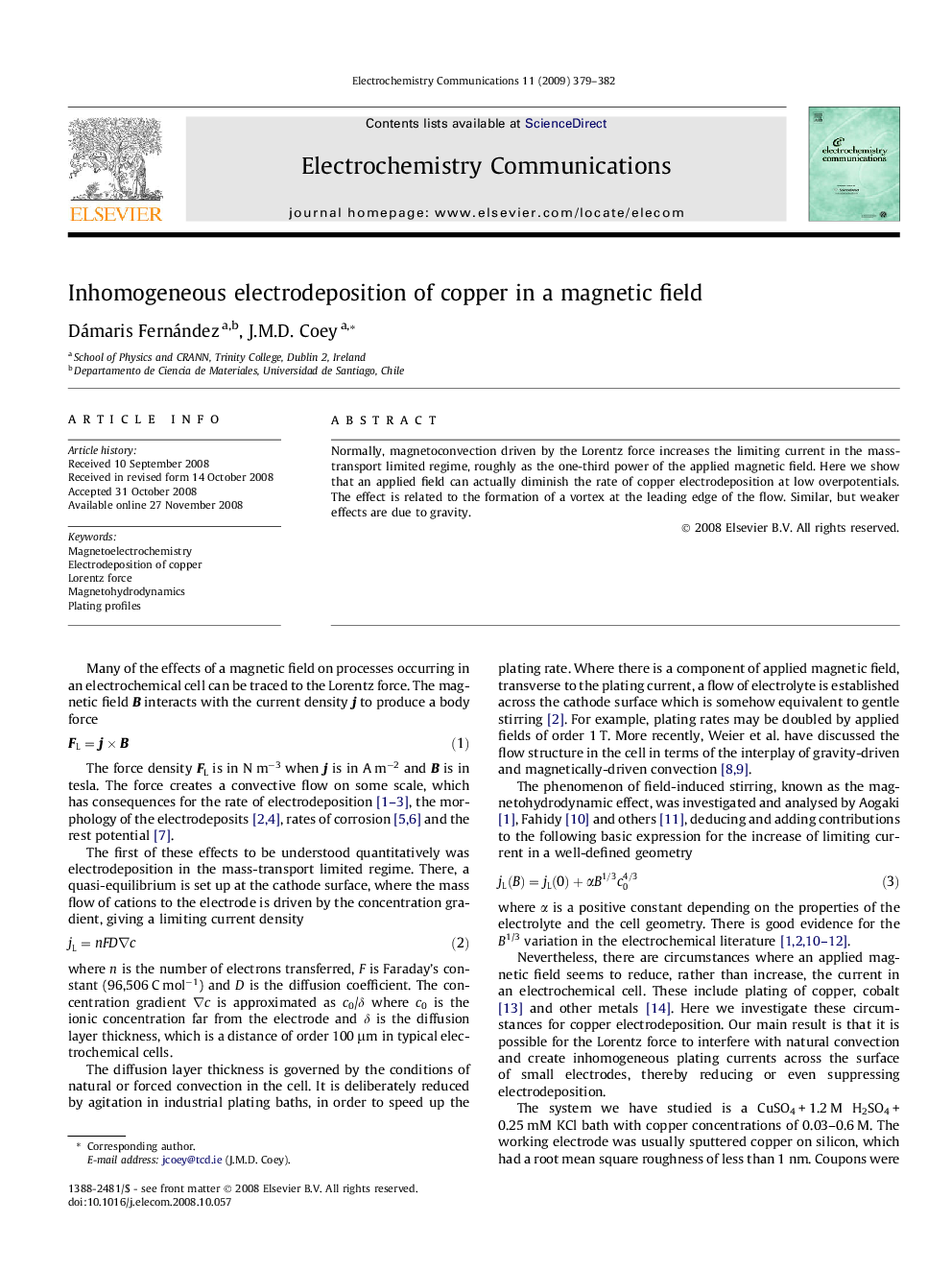 Inhomogeneous electrodeposition of copper in a magnetic field