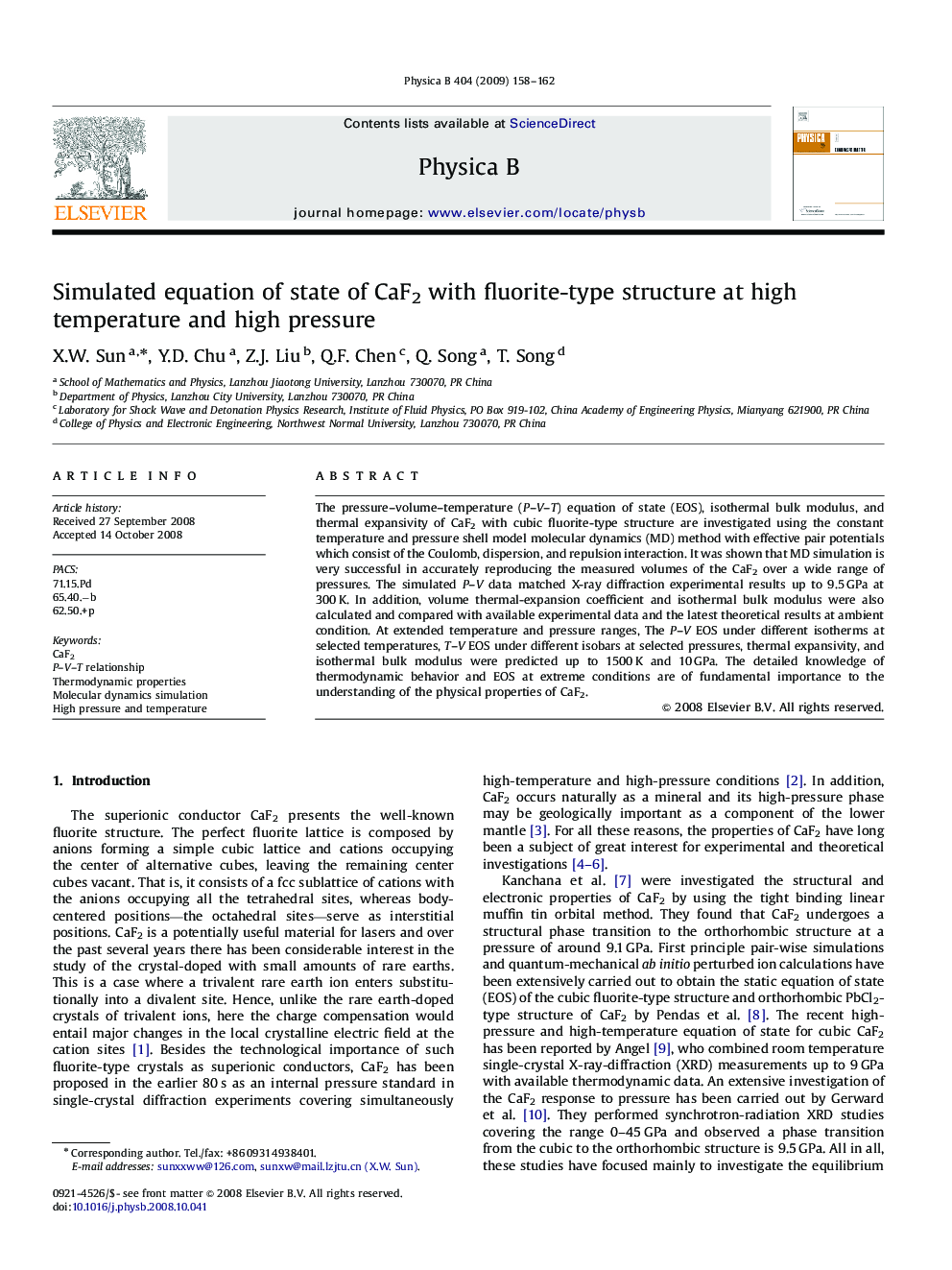 Simulated equation of state of CaF2 with fluorite-type structure at high temperature and high pressure