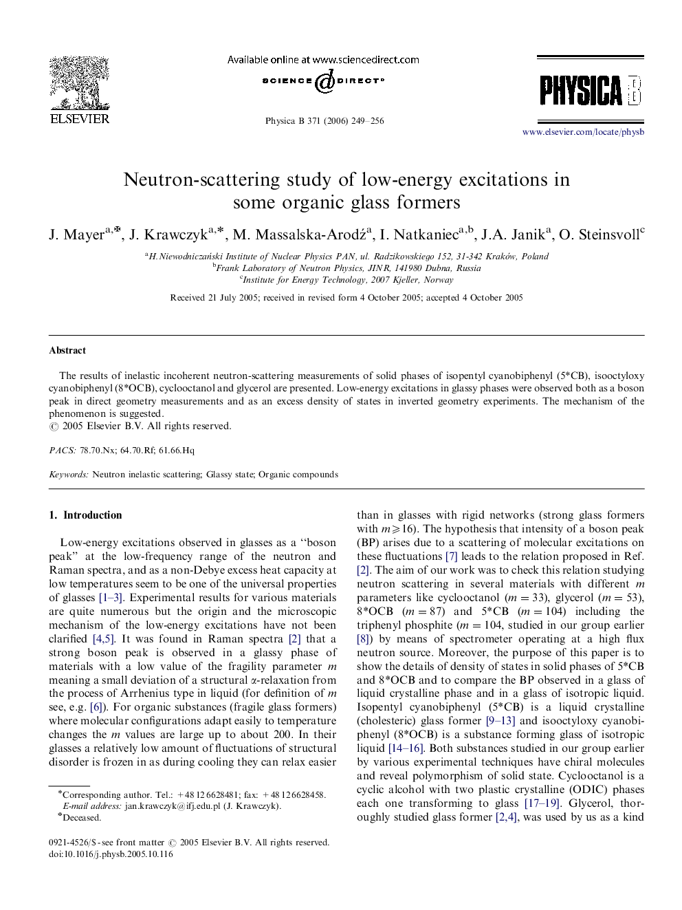 Neutron-scattering study of low-energy excitations in some organic glass formers