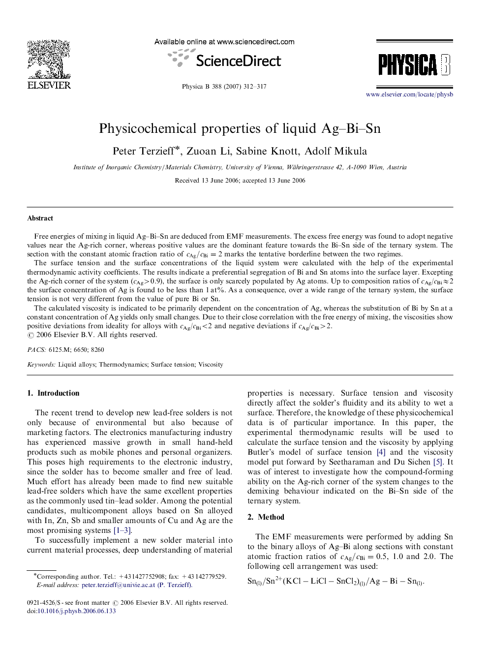 Physicochemical properties of liquid Ag–Bi–Sn