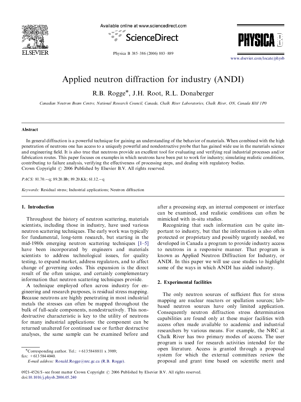 Applied neutron diffraction for industry (ANDI)