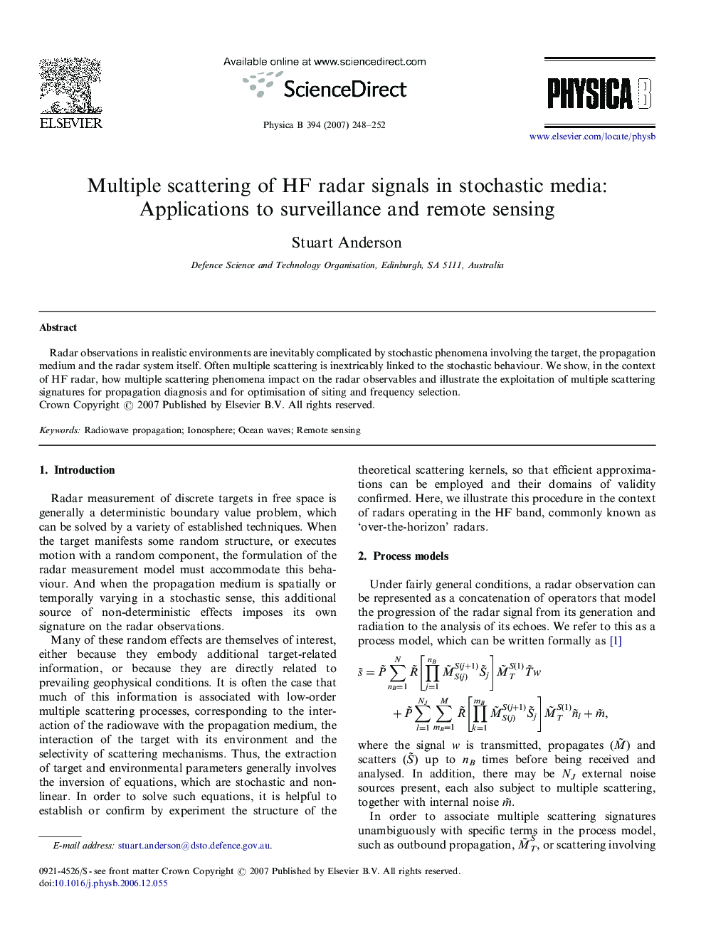 Multiple scattering of HF radar signals in stochastic media: Applications to surveillance and remote sensing