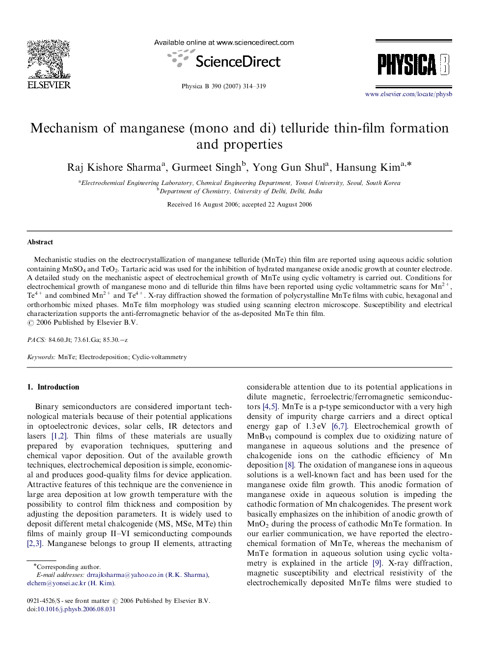 Mechanism of manganese (mono and di) telluride thin-film formation and properties