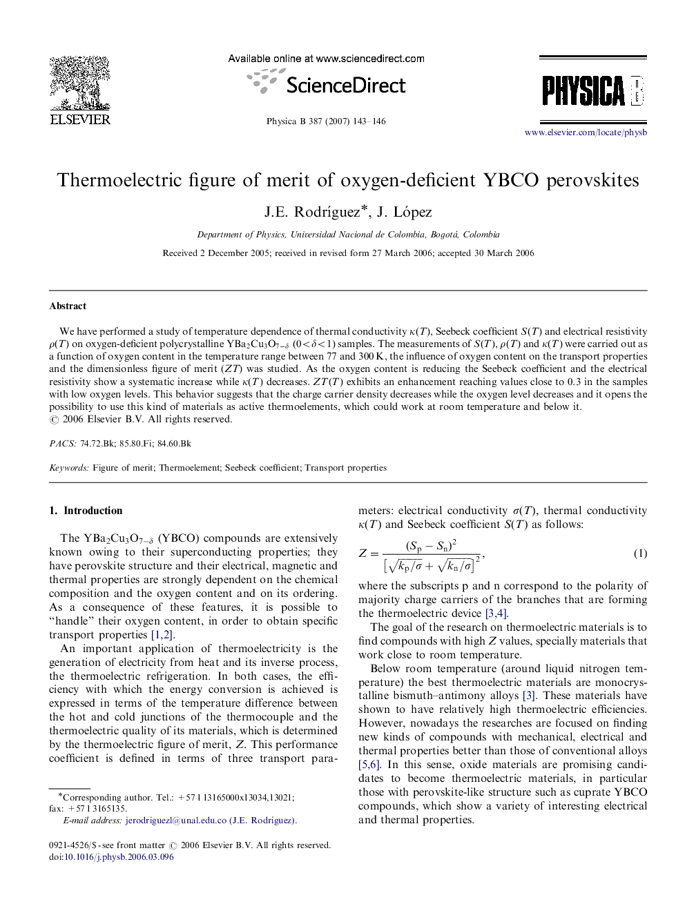 عکس صفحه اول مقاله: Thermoelectric figure of merit of oxygen-deficient YBCO perovskites Thermoelectric figure of merit of oxygen-deficient YBCO perovskites