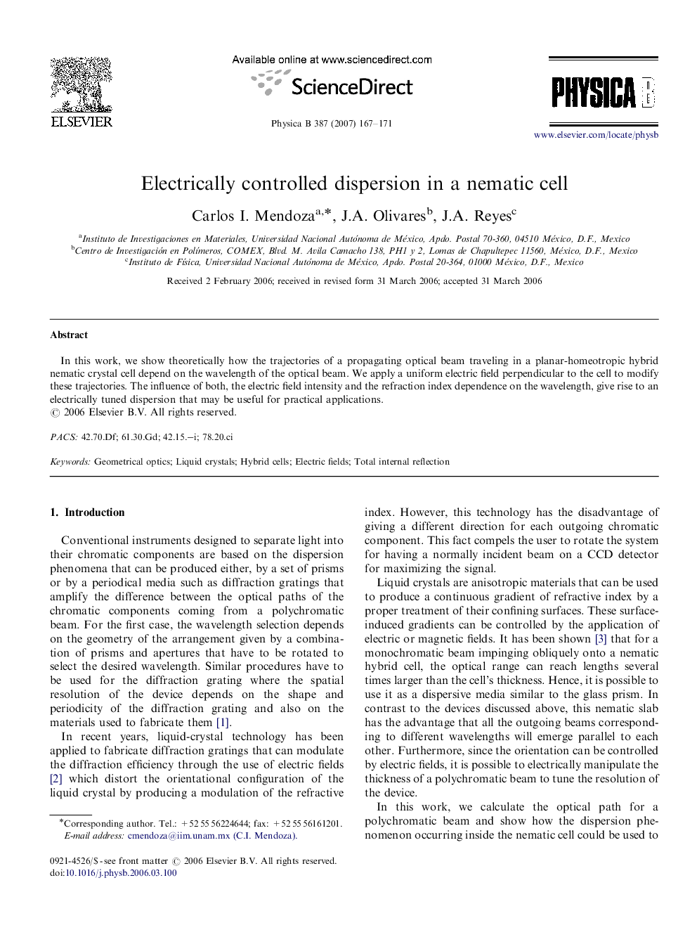 Electrically controlled dispersion in a nematic cell