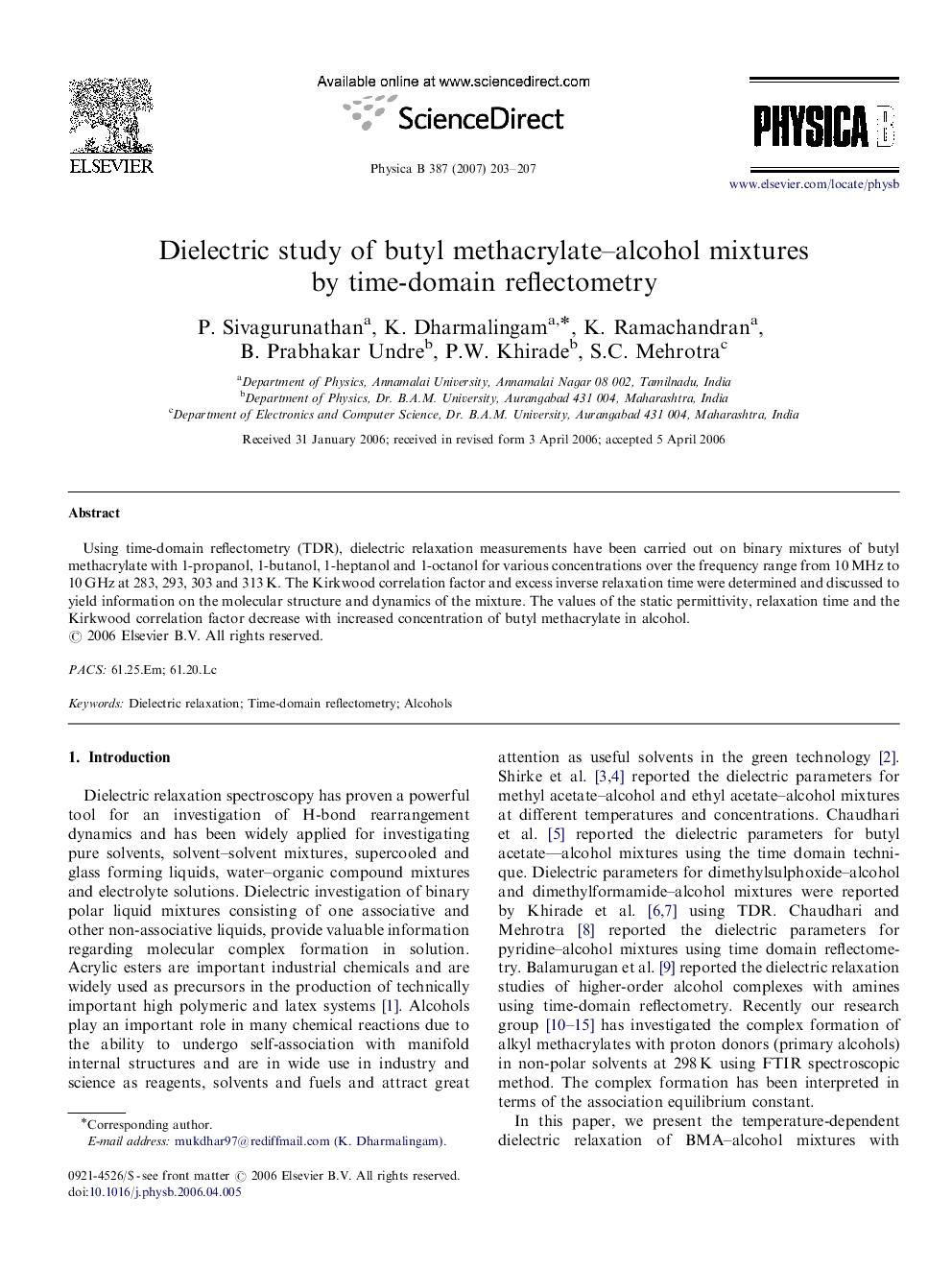 Dielectric study of butyl methacrylate-alcohol mixtures by time-domain reflectometry