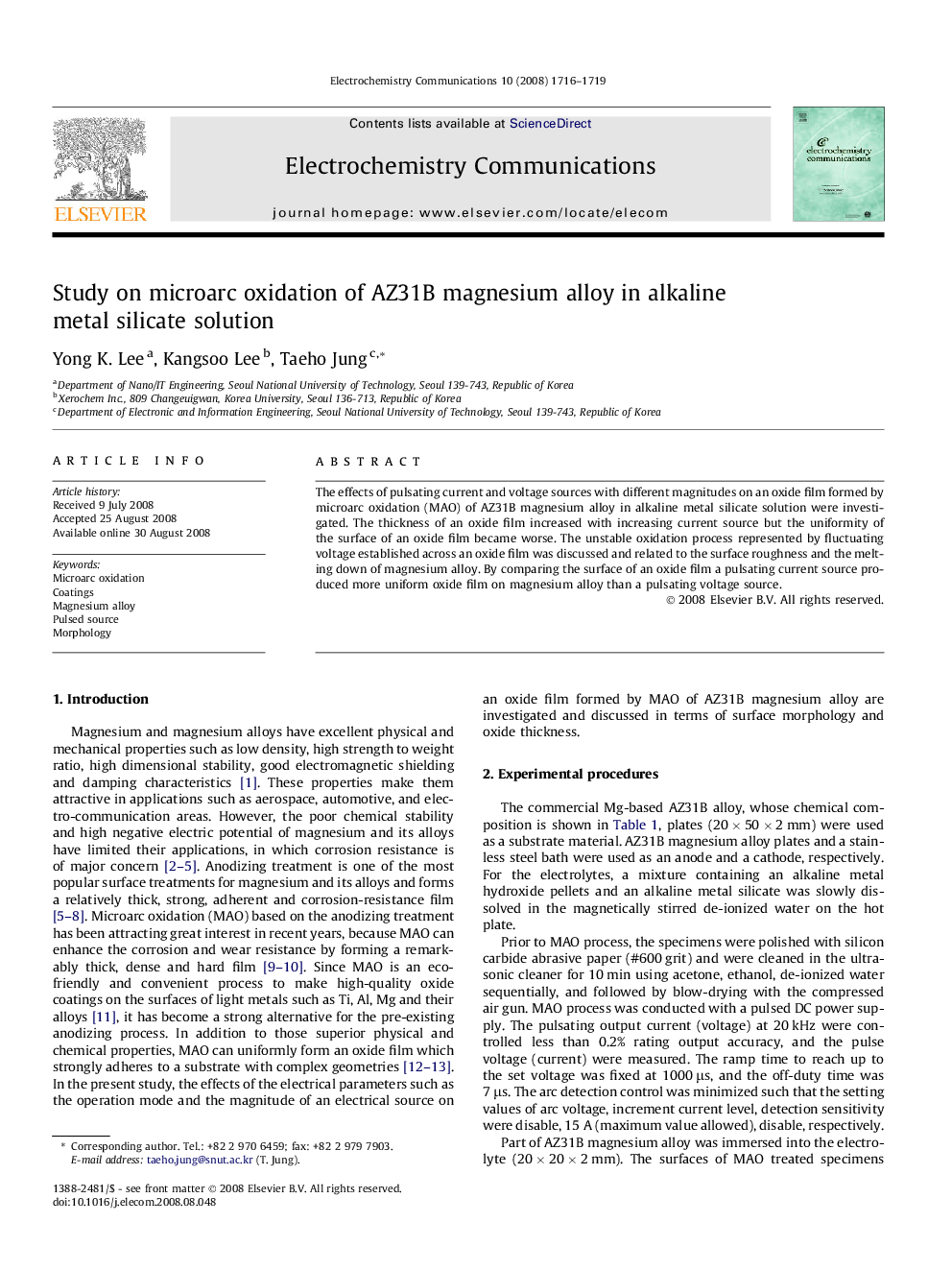 Study on microarc oxidation of AZ31B magnesium alloy in alkaline metal silicate solution