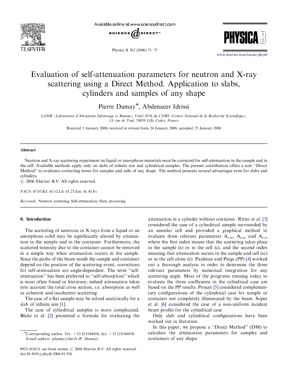 Evaluation of self-attenuation parameters for neutron and X-ray scattering using a Direct Method. Application to slabs, cylinders and samples of any shape