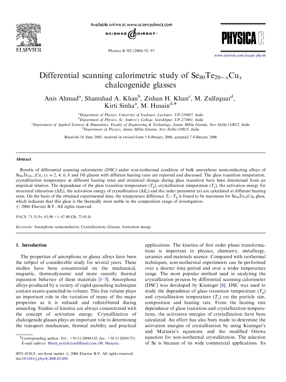 Differential scanning calorimetric study of Se80Te20−xCux chalcogenide glasses