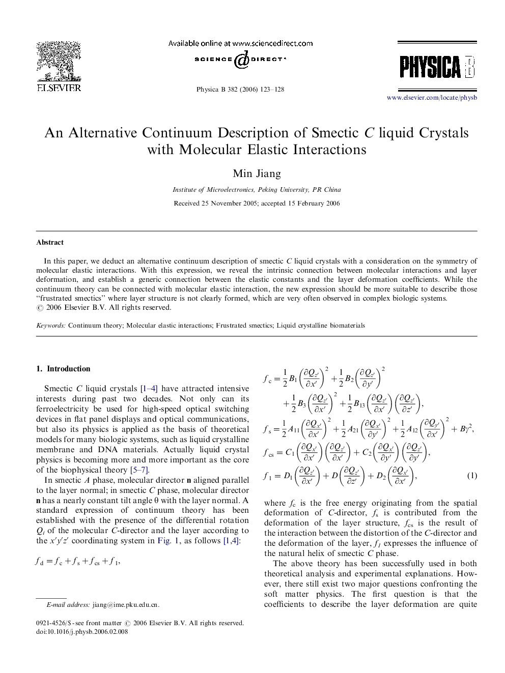 An Alternative Continuum Description of Smectic C liquid Crystals with Molecular Elastic Interactions