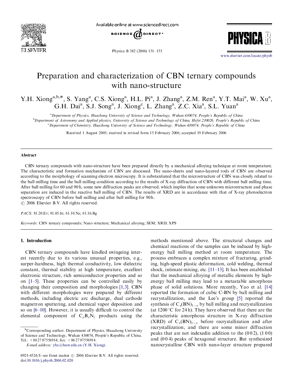 Preparation and characterization of CBN ternary compounds with nano-structure