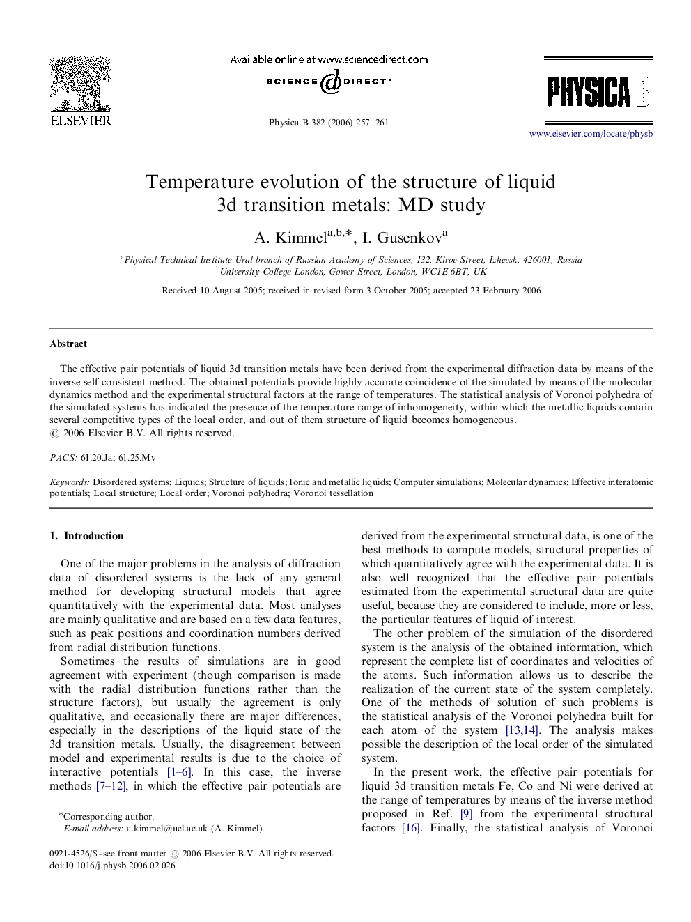 Temperature evolution of the structure of liquid 3d transition metals: MD study