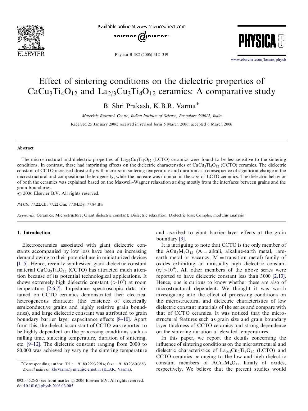 Effect of sintering conditions on the dielectric properties of CaCu3Ti4O12 and La2/3Cu3Ti4O12 ceramics: A comparative study