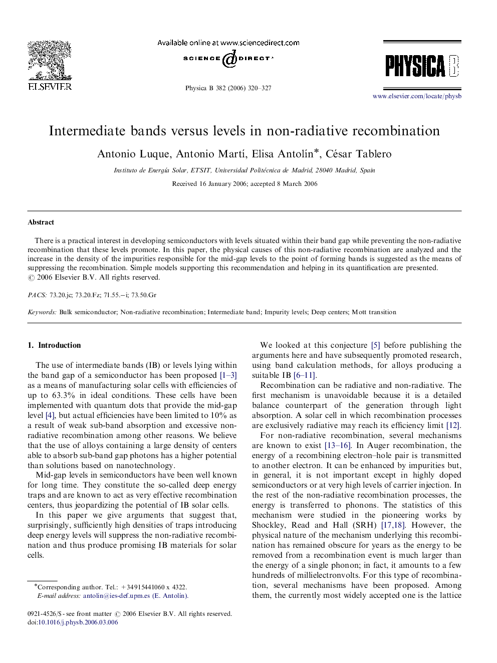 Intermediate bands versus levels in non-radiative recombination