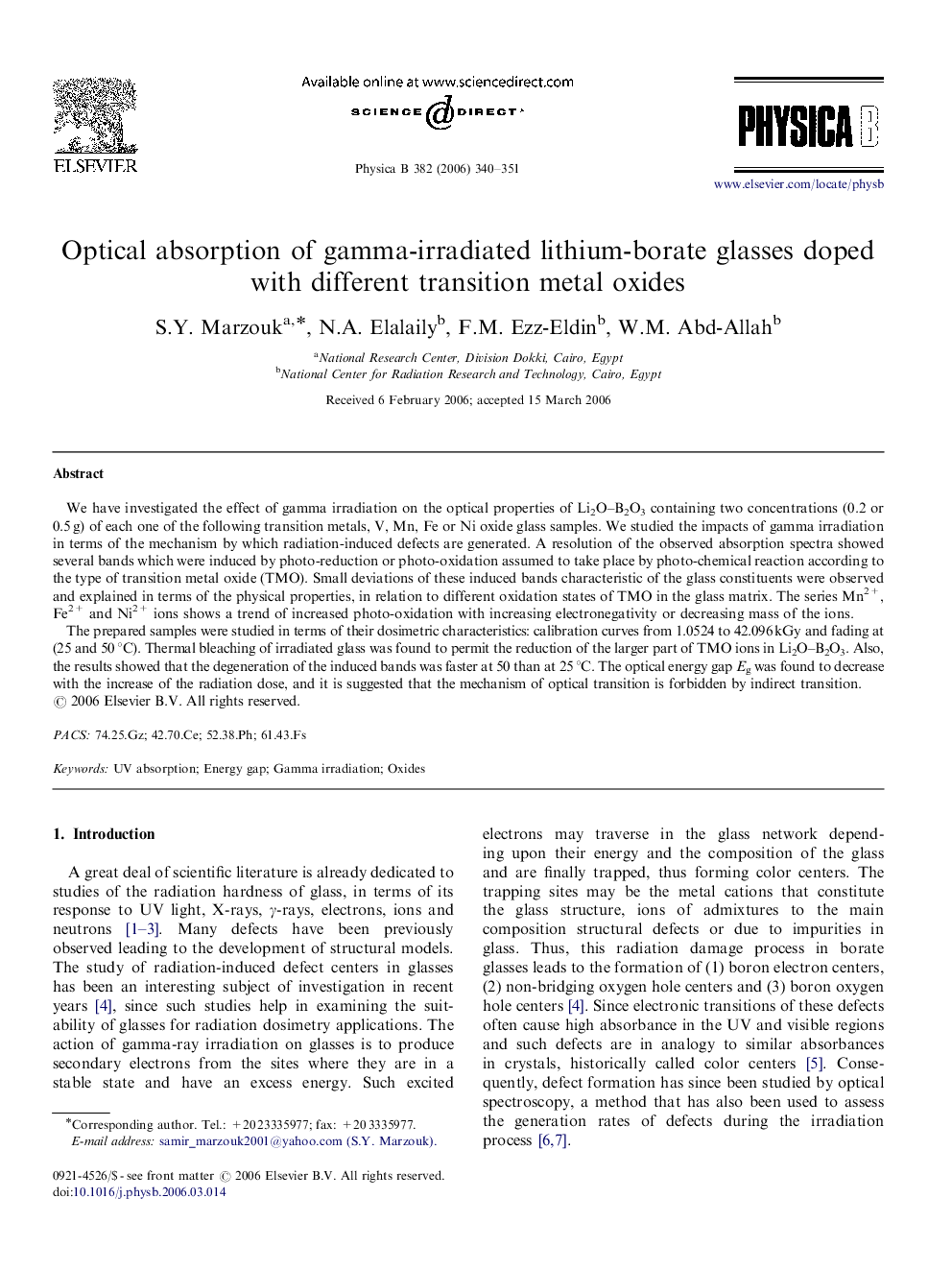 Optical absorption of gamma-irradiated lithium-borate glasses doped with different transition metal oxides