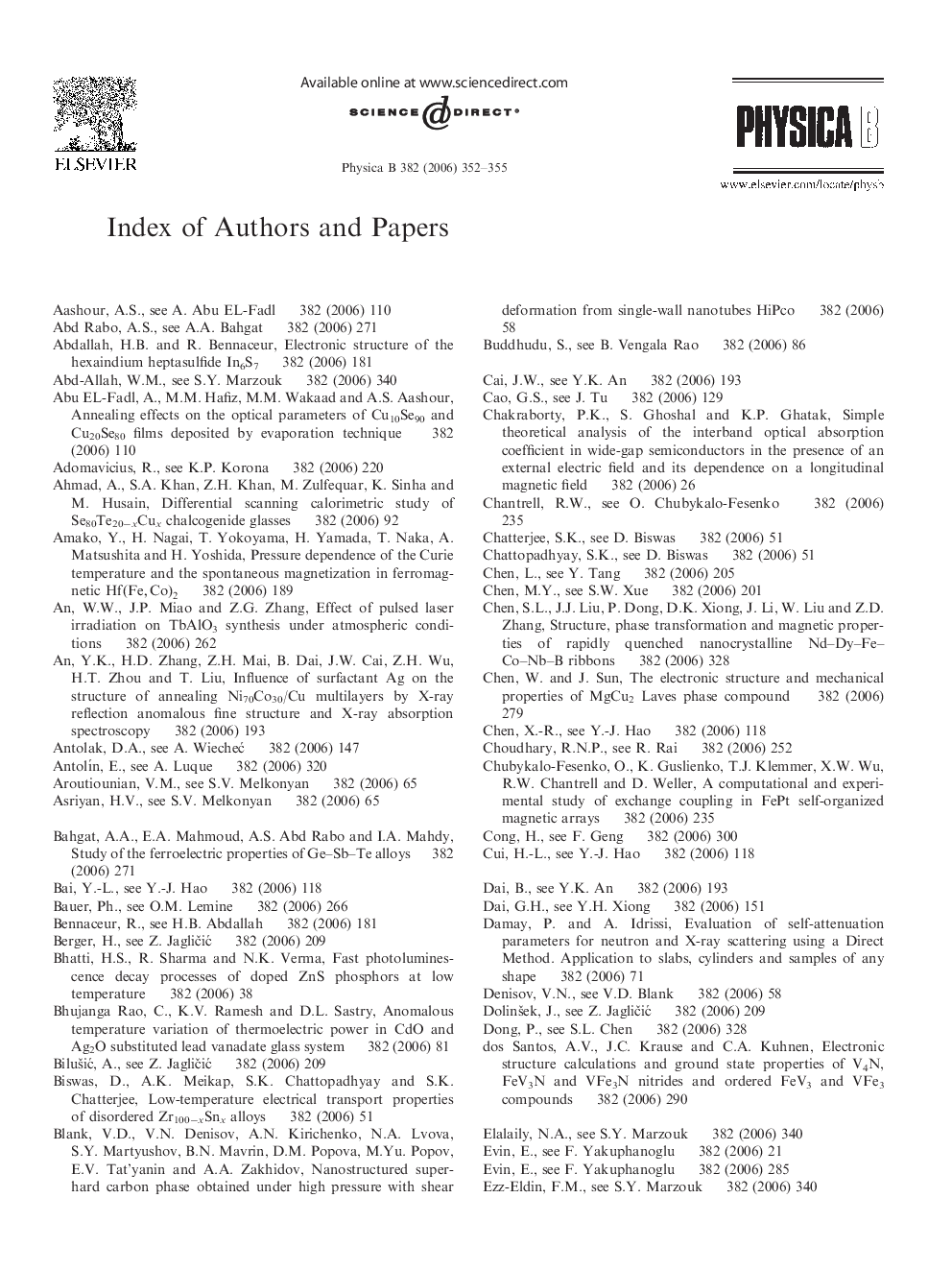 Index of Authors and Papers