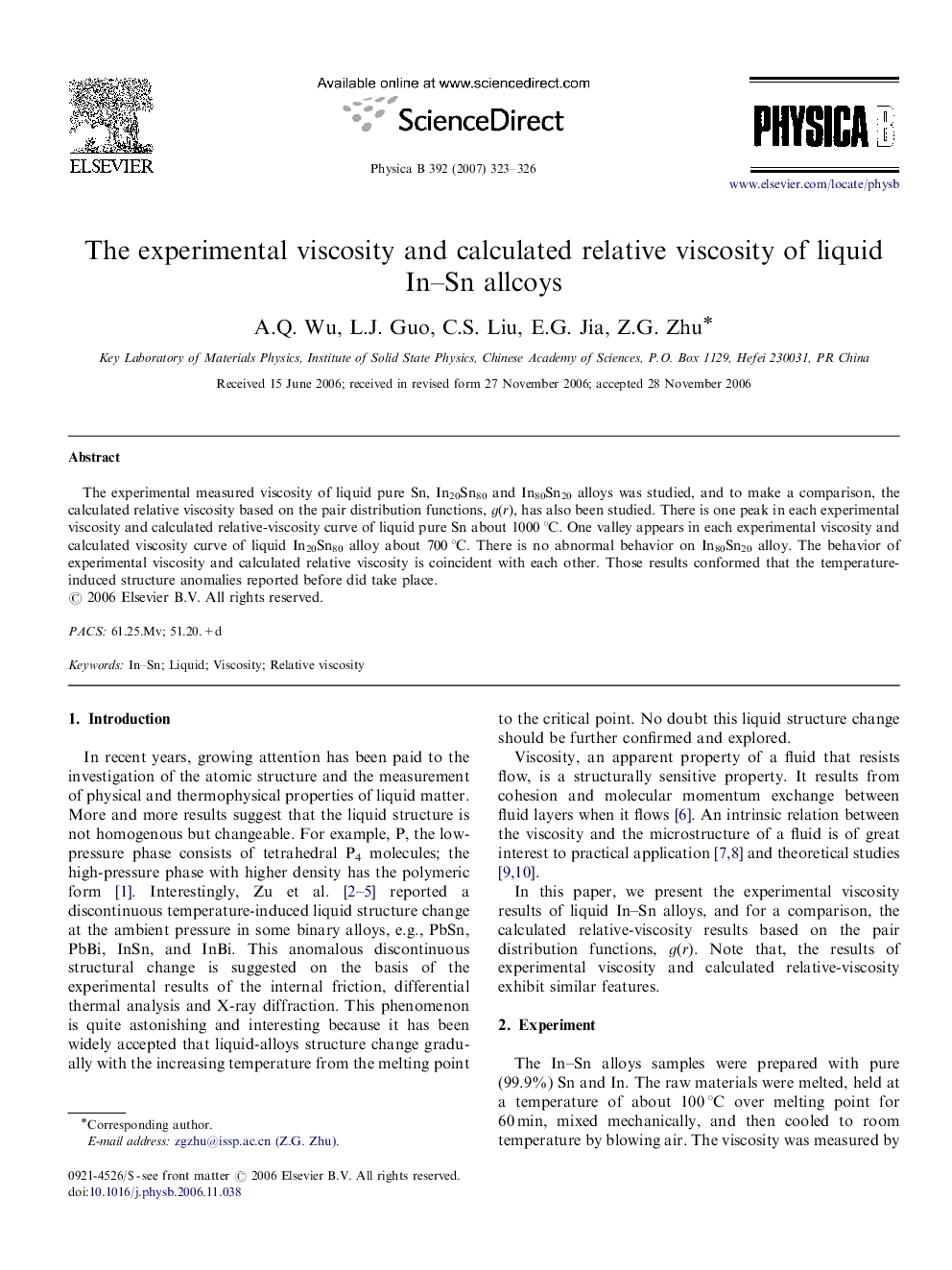 The experimental viscosity and calculated relative viscosity of liquid In-Sn allcoys