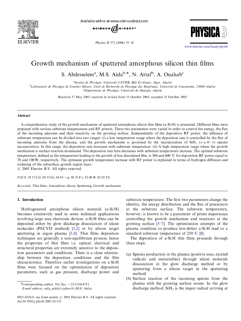 Growth mechanism of sputtered amorphous silicon thin films