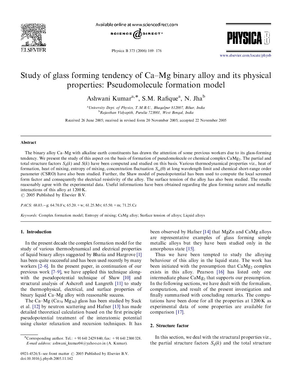 Study of glass forming tendency of Ca-Mg binary alloy and its physical properties: Pseudomolecule formation model