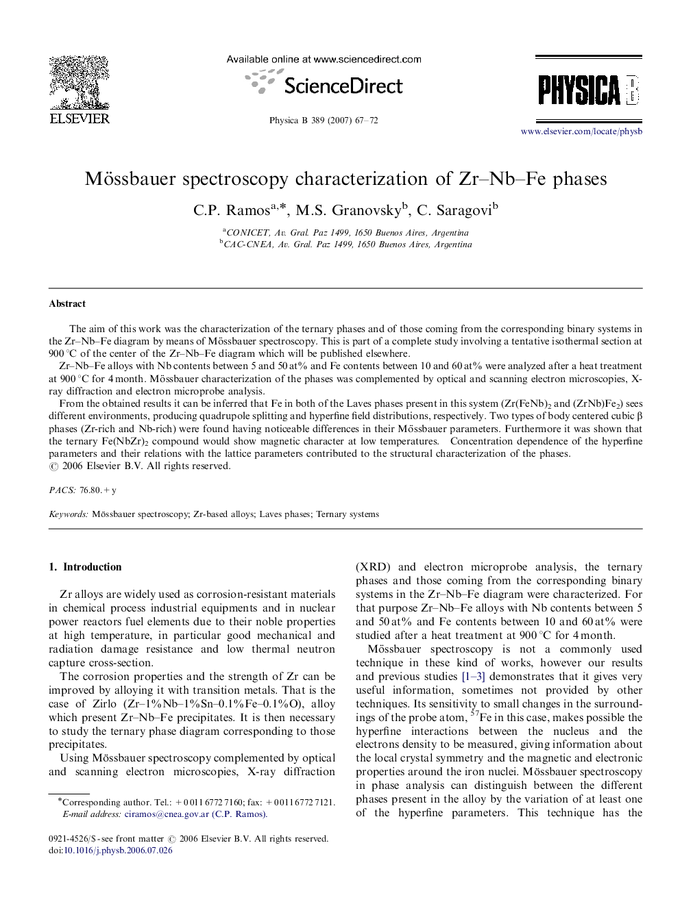Mössbauer spectroscopy characterization of Zr-Nb-Fe phases
