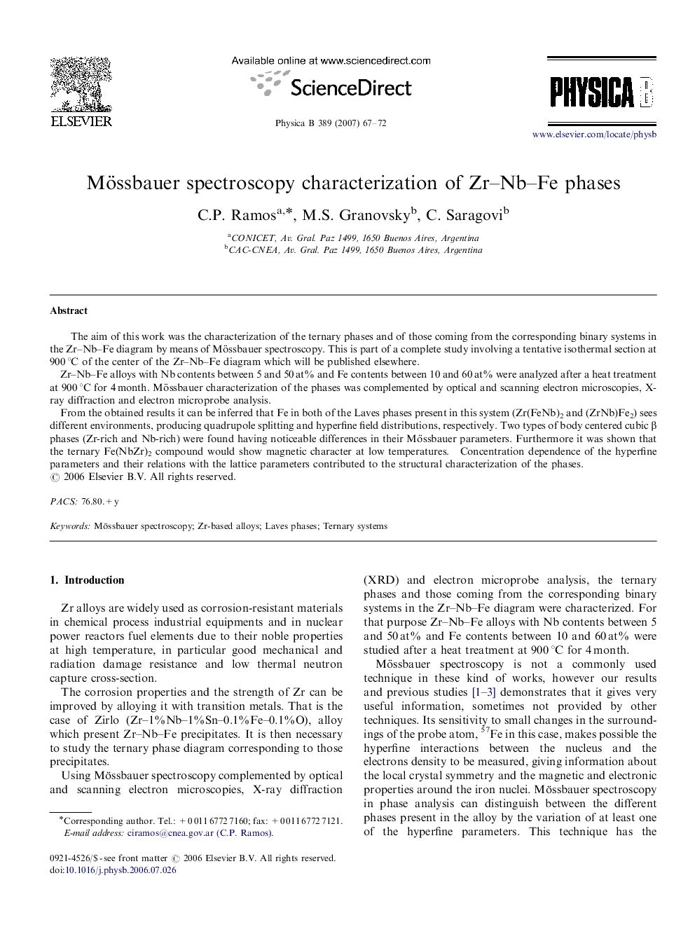 عکس صفحه اول مقاله: Mössbauer spectroscopy characterization of Zr-Nb-Fe phases Mössbauer spectroscopy characterization of Zr-Nb-Fe phases