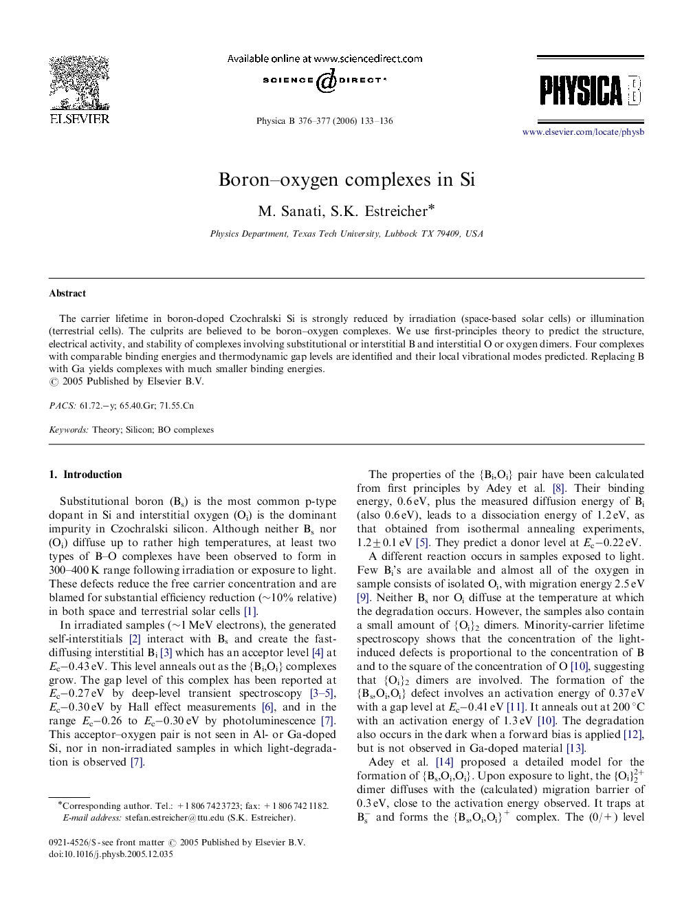 Boron–oxygen complexes in Si
