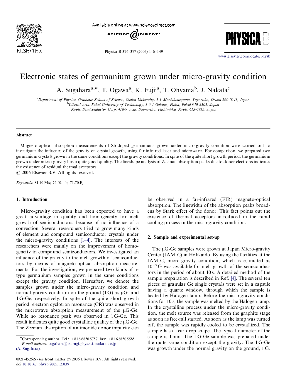 Electronic states of germanium grown under micro-gravity condition